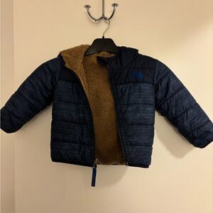 The North Face Kids Reversible Blue and Brown Puffer Jacket